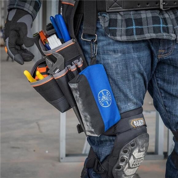 Stand-Up Zipper Bag Tool Pouch with Carabiners, 7-Inch Blue and 14-Inch Gray - Picture 6 of 7